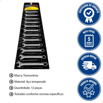 Jogo de Chaves Combinadas Tramontina Basic com Corpo em Aço Especial Cromado 12 Peças 41128212