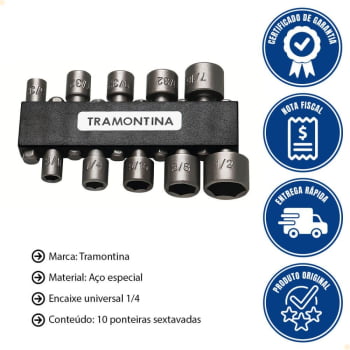 Jogo de Ponteiras Tramontina Tipo Soquete 10 Peças 43615110