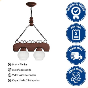 Lustre Muller Canga  2 Lâmpadas Envelhecido 402E