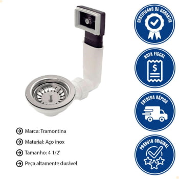 Válvula Tramontina 4 1/2" com Escape em Aço Inox Polido e Polipropileno para Pias e Cubas 94510033