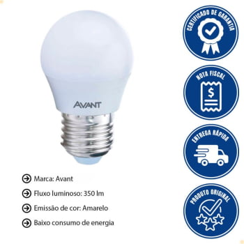 Kit 2 Lâmpadas LED Bolinha Avant Amarelo 4W Bivolt MG350-C 2700K Base E27 - CÓD 285171376