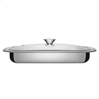 Assadeira Tramontina Cosmos Retangular em Aço Inox com Tampa de Vidro 43 cm 4 Litros 61315434
