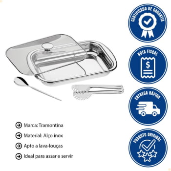 Kit para Assar e Servir Tramontina Cosmos em Aço Inox com Tampa de Vidro 3 Peças 64310114