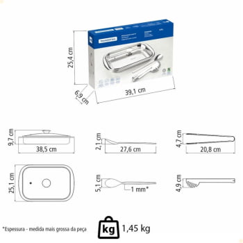 Kit para Assar e Servir Tramontina Cosmos em Aço Inox com Tampa de Vidro 3 Peças 64310114
