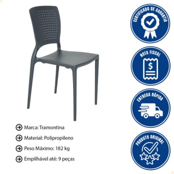 Kit 4 Cadeiras Tramontina Safira em Polipropileno e Fibra de Vidro Grafite 92048007