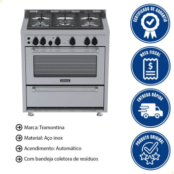 Fogão de Piso Venax 5 Bocas Temis Inox Gás GLP 220V 29065
