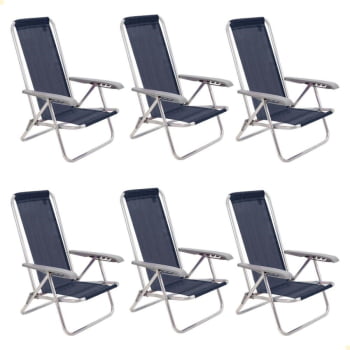 Kit 06 Cadeiras de Praia Reclin. Tramontina Bali Baixa Alumínio c/ Assento Azul Escuro 92900106 Kit 06 Cadeiras de Praia Reclin. Tramontina Bali Baixa Alumínio c/ Assento Azul Escuro 92900106