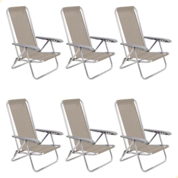 Kit 06 Cadeiras de Praia Reclin. Tramontina Bali Baixa Alumínio c/ Assento Camurça 92900105 Kit 06 Cadeiras de Praia Reclin. Tramontina Bali Baixa Alumínio c/ Assento Camurça 92900105
