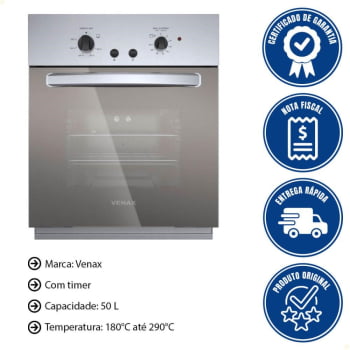 Forno de Embutir Venax á Gás 50L Cristallo GIII GLP 127V 26014