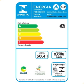 Forno de Embutir Venax á Gás 50L Cristallo GIII GLP 127V 26014