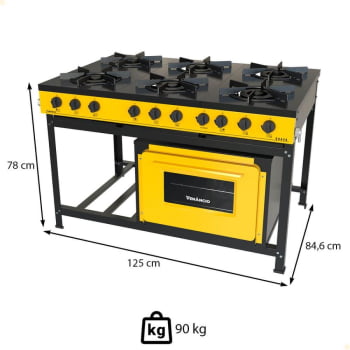 Fogão Industrial Venâncio a Gás Bravo 6 Bocas com Forno Amarelo BR6BFAM