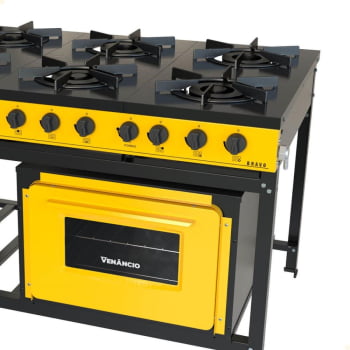 Fogão Industrial Venâncio a Gás Bravo 6 Bocas com Forno Amarelo BR6BFAM