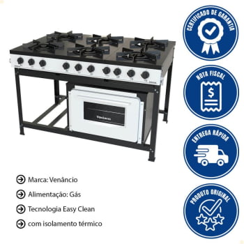 Fogão Industrial Venâncio a Gás Bravo 6 Bocas com Forno Branco BR6BFBR