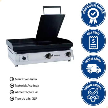 Chapa Bifeteira Venâncio a Gás 65cm Deguste Luxo 4,76mm de Espessura Com Prensa C65P