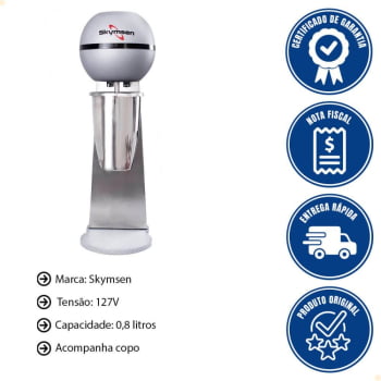 Batedor de MilkShake Sorveteria Skymsen 1 Haste Copo em Inox 0,8 Litros 127V - BMS-N 449520