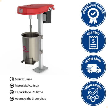 Despolpadeira De Frutas Braesi 20 Litros Com 3 Peneiras Em Aço Inox 0.75 Cv Bivolt Des-20 