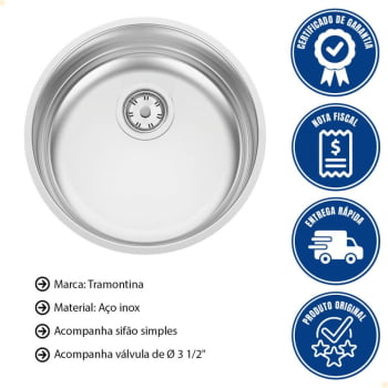 Cuba Redonda Tramontina Luna 35 BL Standart em Aço Inox Polido 35cm com Válvula e Sifão 94073507