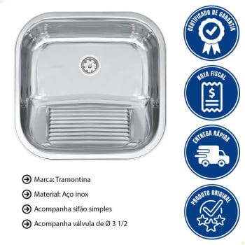 Cuba Tramontina Prime em Aço Inox Alto Brilho 40x34 cm com Válvula e Tanque Polido 40x40 e Sifão 940