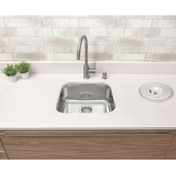 Cuba Tramontina Prime em Aço Inox Alto Brilho 40x34 cm com Válvula e Tanque Polido 40x40 e Sifão 940