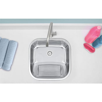Cuba Tramontina Prime em Aço Inox Alto Brilho 40x34 cm com Válvula e Tanque Polido 40x40 e Sifão 940