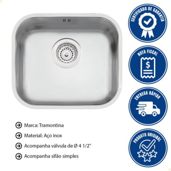 Cuba Tramontina Lavínia 40 BL Prime Aço Inox Acetinado 40x34cm com Escape e Válvula e Sifão 94020103