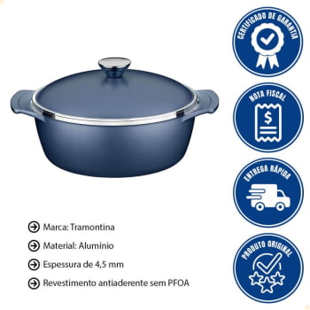 Caçarola Tramontina Lyon Em Alumínio Revestimento Starflon Azul 30 cm 6,8L 20960830