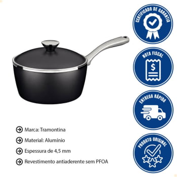 Panela Tramontina Lyon Em Alumínio Revestimento Starflon Preto 20 cm 2,8L 20961020