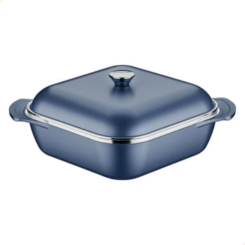 Caçarola Quadrada Tramontina Lyon Em Alumínio Revestimento Starflon Azul Com Tampa 28 cm 5,5L