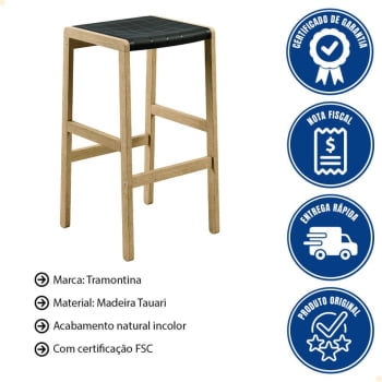 Banqueta Alta Tramontina Potenza Preta 75 cm Madeira Tauari Natural 13718380