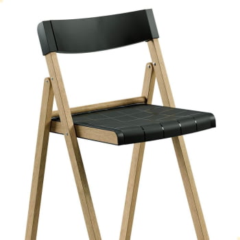 Banqueta Dobrável Alta com Encosto Tramontina Potenza Preto Madeira Tauari Natural 13700380