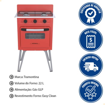 Fogão a Gás Venax Gemini Vetro 2 Queimadores Vermelho GLP 7511