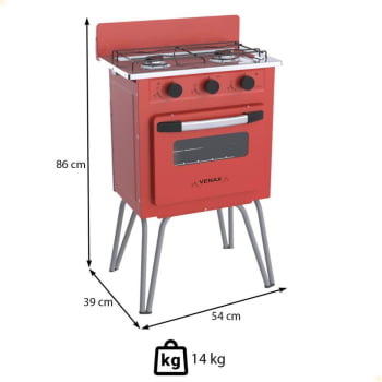 Fogão a Gás Venax Gemini Vetro 2 Queimadores Vermelho GLP 7511