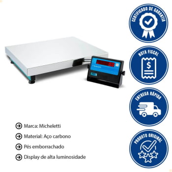 Balança Eletrônica Micheletti MIC-A300 300kg/100g 50x60cm MIC3 Light Plataforma Aço Inox Sem Coluna