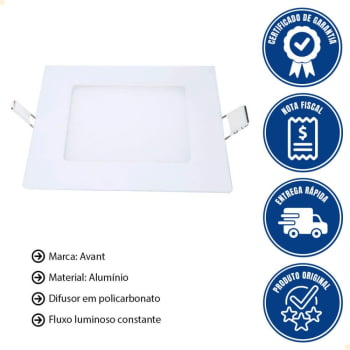 Painel LED de Embutir Quadrado Avant Neutro 6w 4000k Bivolt 12x12 - Cód 856020874