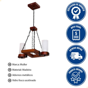 Lustre Muller Country Retangular 2 Lâmpadas Envelhecido 1202E