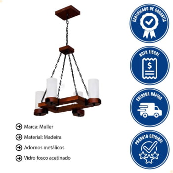 Lustre Muller Country Retangular 4 Lâmpadas Envelhecido 1204E