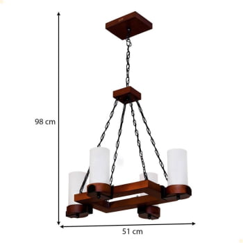 Lustre Muller Country Retangular 4 Lâmpadas Envelhecido 1204E