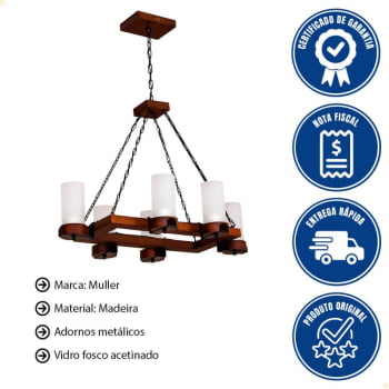 Lustre Muller Country Retangular 6 Lâmpadas Envelhecido 1206E
