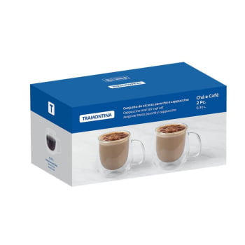 Conjunto De Xícaras Tramontina Para Chá E Cappuccino 300ml 2 Peças Vidro Duplo 64760460