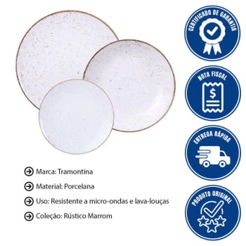 Jogo de Pratos Tramontina Rústico Marrom em Porcelana Branca Decorada 12 Peças 96989003