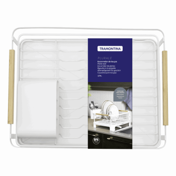 Escorredor de Louça Tramontina Plurale Com Secador e Porta Talheres Branco 61536200