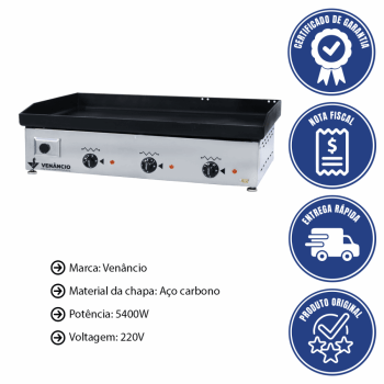 Chapa Bifeteira Venâncio Deguste Luxo Elétrica Bancada Em Aço 81,5Cm 220V CE80 49813
