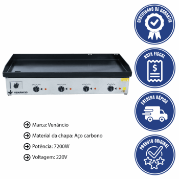 Chapa Bifeteira Venâncio Deguste Luxo Elétrica Bancada Em Aço 101,5 Cm 220V CE100 49815