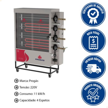 Forno Assador Rotativo Elétrico Progás PR-621 E 4 Espetos 220V P45916