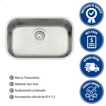 Cuba Tramontina Lavínia 47 BL Prime em Aço Inox Acetinado 47x30 cm com Válvula 94022102
