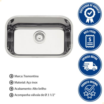 Cuba Tramontina Lavínia 47 BL Prime em Aço Inox Alto Brilho 47x30 cm com Válvula 94022207