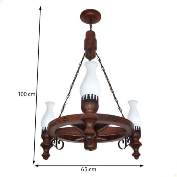 Lustre Muller Roda Carroça 3 Lâmpadas Envelhecido 903E