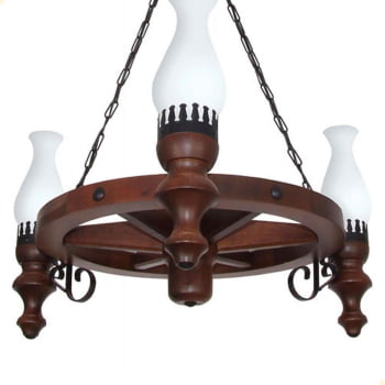 Lustre Muller Roda Carroça 3 Lâmpadas Envelhecido 903E