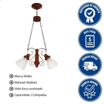 Lustre Muller Country 2 Lâmpadas Envelhecido 942E