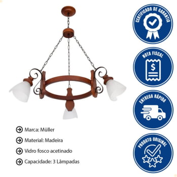 Lustre Muller Country 3 Lâmpadas Envelhecido 943E